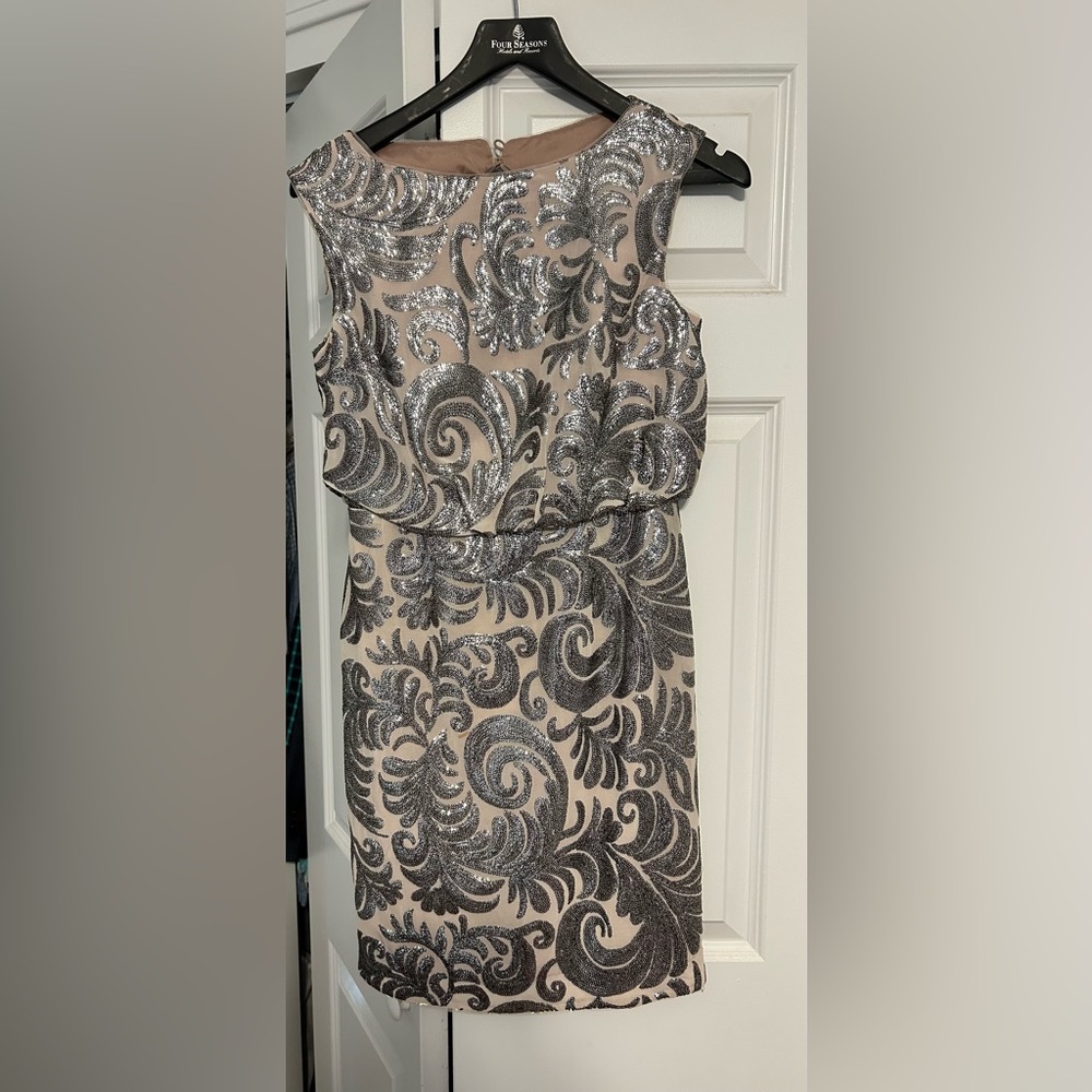 Adrianna Pappell sequined blush/silver dress. In good condition.
